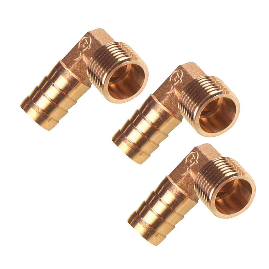 3X 1/2 BSP to 16mm Brass 90 Degree Male Elbow Barbed Hose Tail Pipe Fitting
