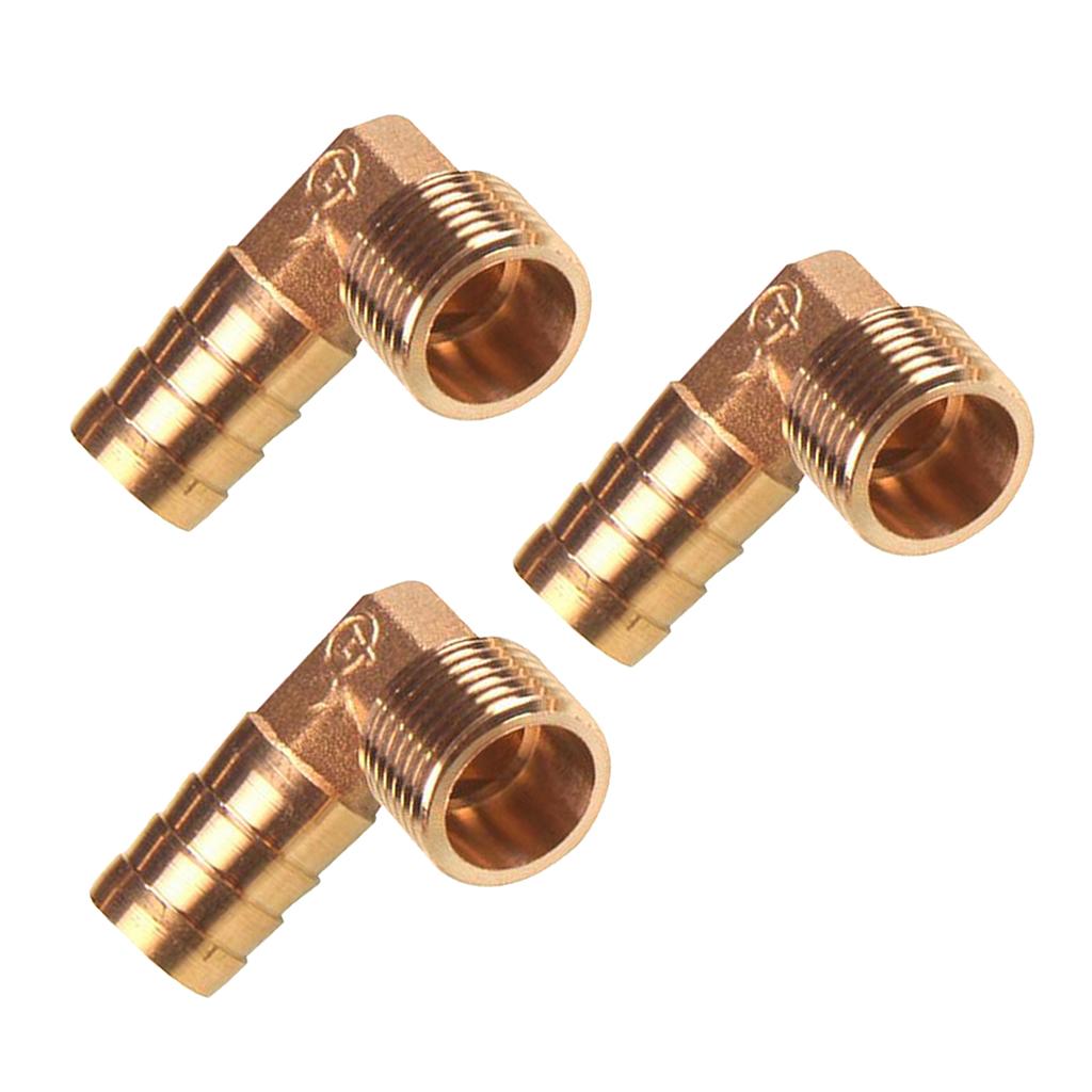 3X 1/2 BSP to 16mm Brass 90 Degree Male Elbow Barbed Hose Tail Pipe Fitting