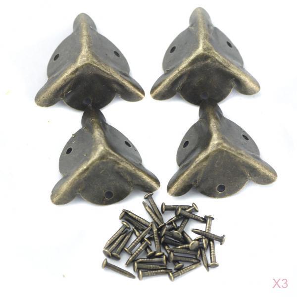 12Pcs Antique Alloy Triangle Box Corner Protector Guards Edge Cover 20mm