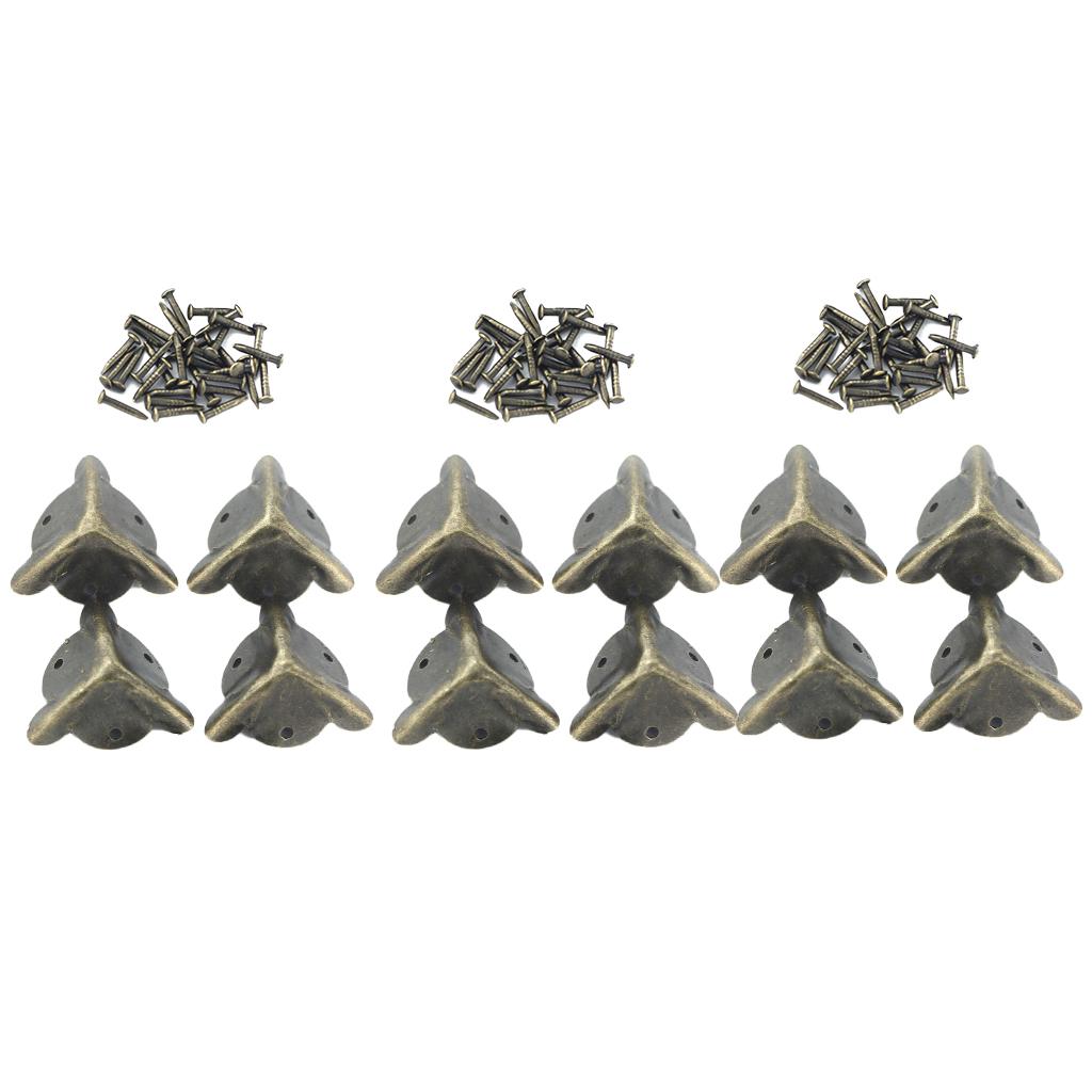 12Pcs Antique Alloy Triangle Box Corner Protector Guards Edge Cover 20mm