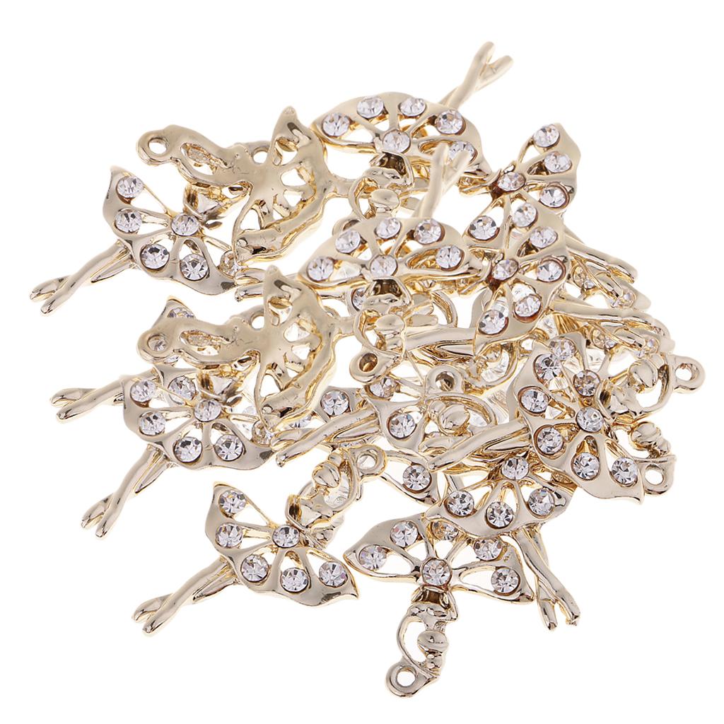 20 Pieces DIY Gold Rhinestone Ballet Dancer Girl Charms Pendant DIY Jewelry