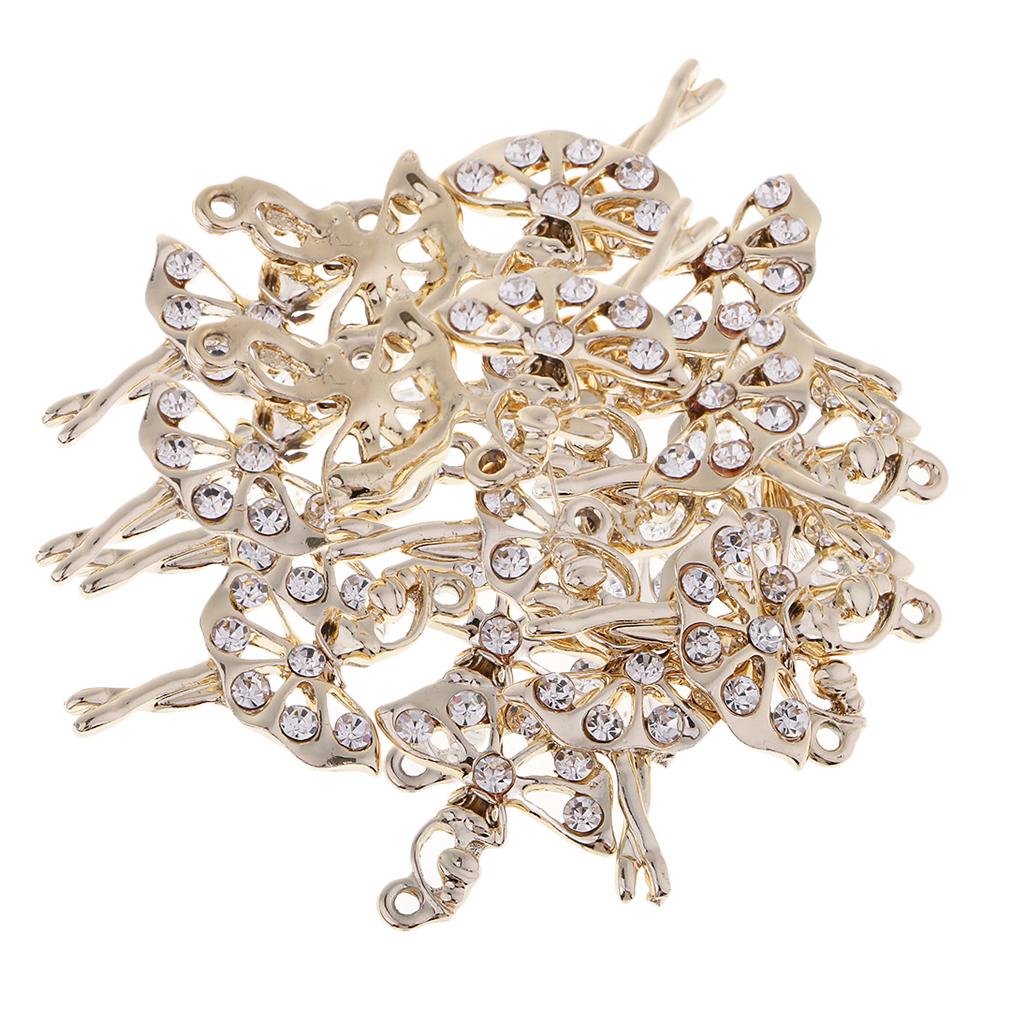 20 Pieces DIY Gold Rhinestone Ballet Dancer Girl Charms Pendant DIY Jewelry