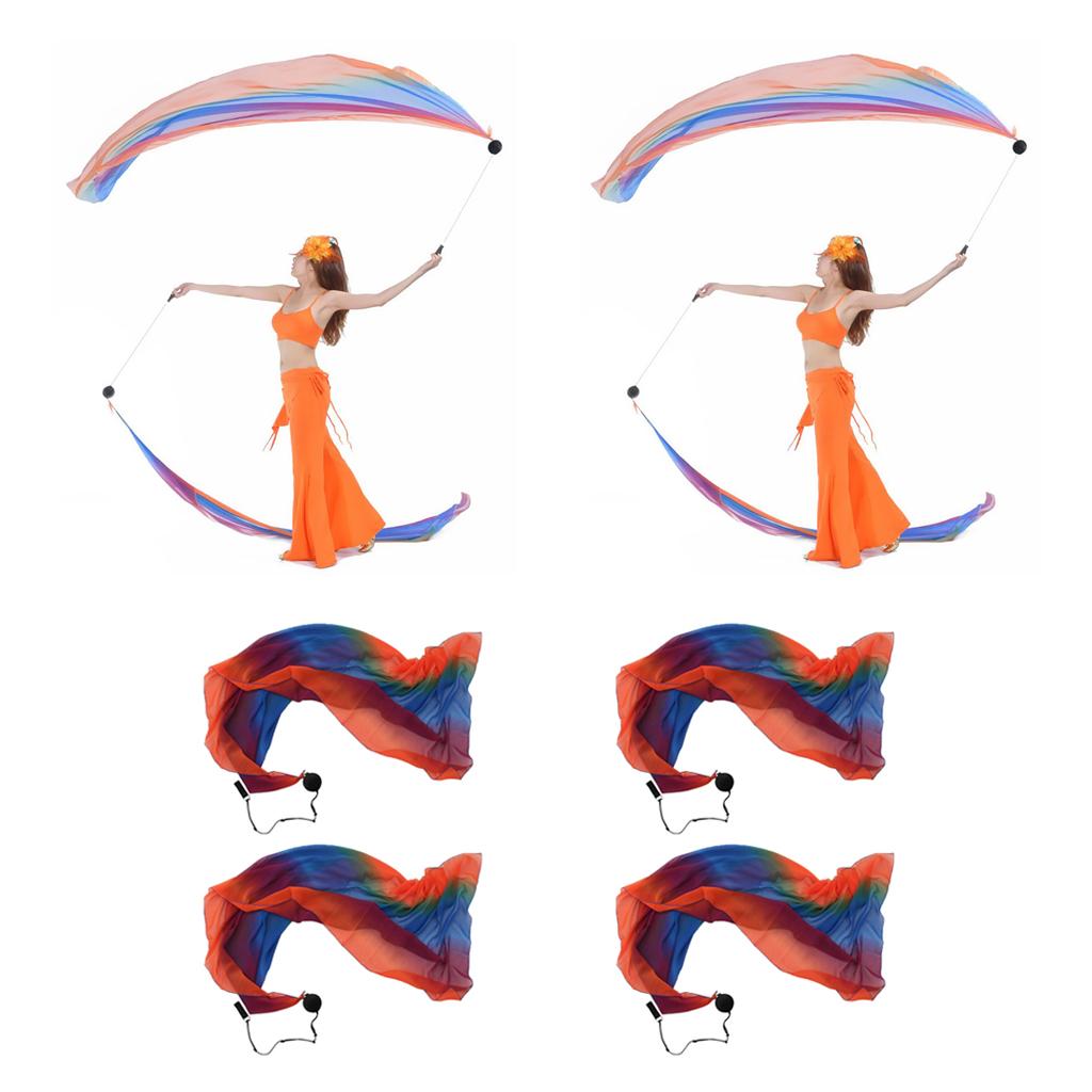 4x Belly Dance Silk Veil Poi Throw Balls Dance Accessories Multi-Color Props
