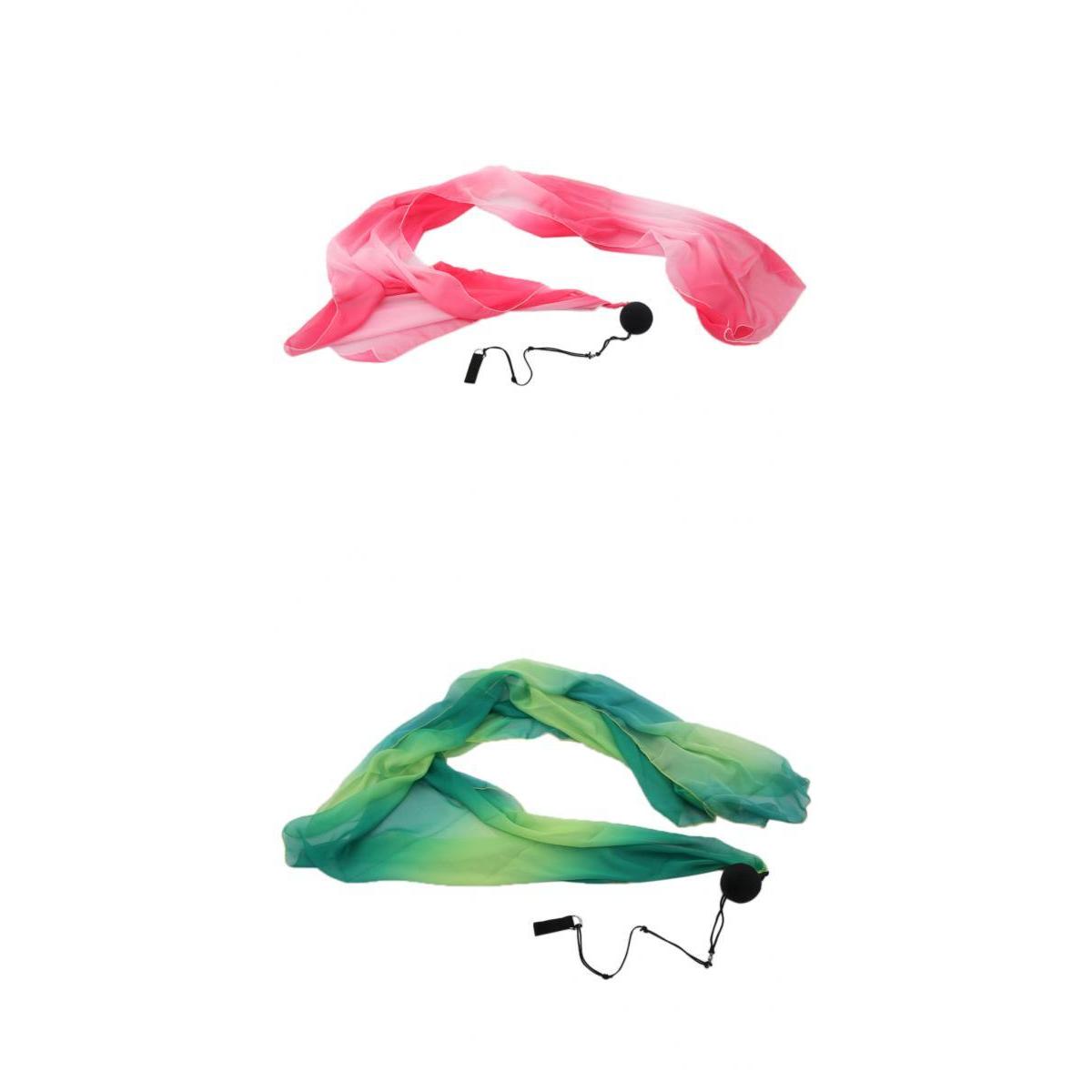 2pcs Belly Dance Silk Veil Poi Throw Balls Dance Accessory Props Pink+Green