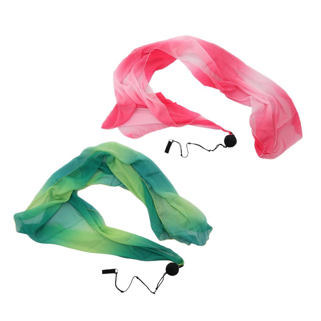 2pcs Belly Dance Silk Veil Poi Throw Balls Dance Accessory Props Pink+Green
