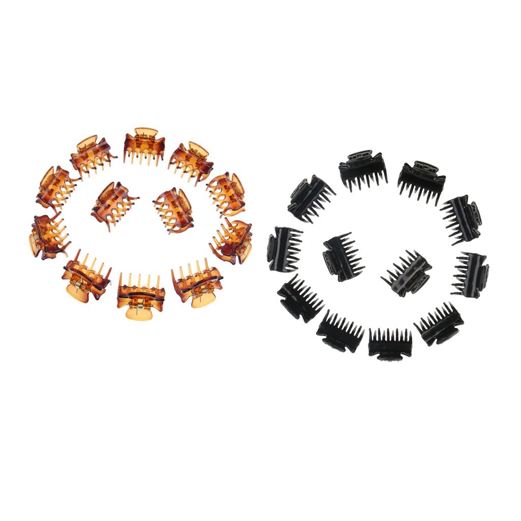 24pcs Girls Resin Mini Hair Claws Grips Plastic Hair Clip Clamps Black+Brown