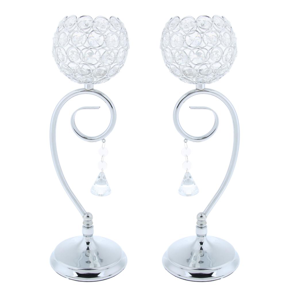 2Pcs Mosaic Tea Light Candle Holder Candlestick Wedding Banquet Silver
