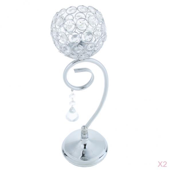 2Pcs Mosaic Tea Light Candle Holder Candlestick Wedding Banquet Silver