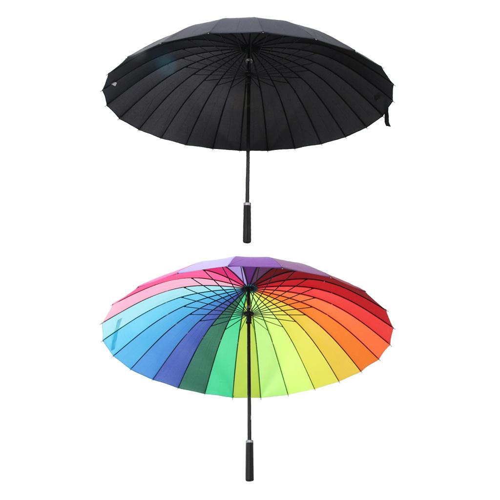 2pc 24k Color Rainbow Long Handle Straight Sun/Rain Stick Umbrella Parasol