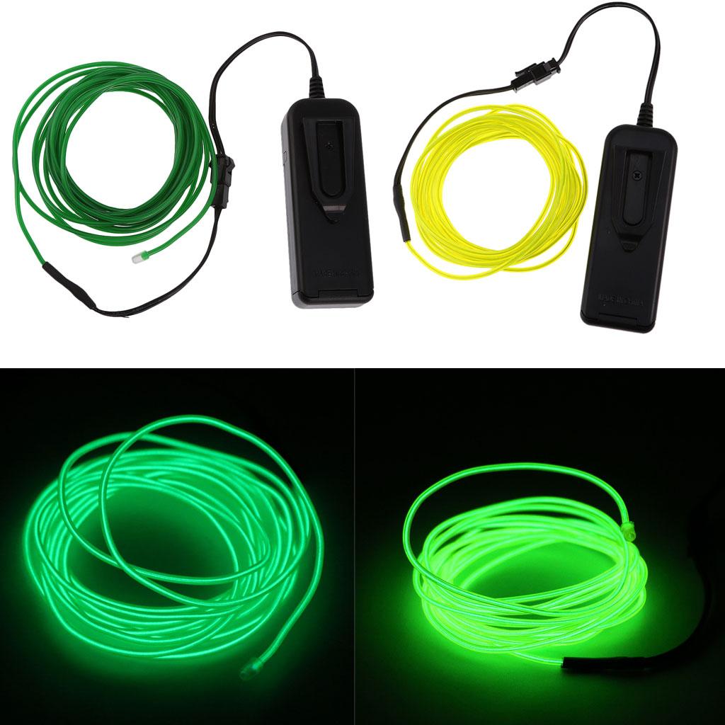 2x Green Luminescent Neon LED Lights Glow EL Wire String 5 Meters