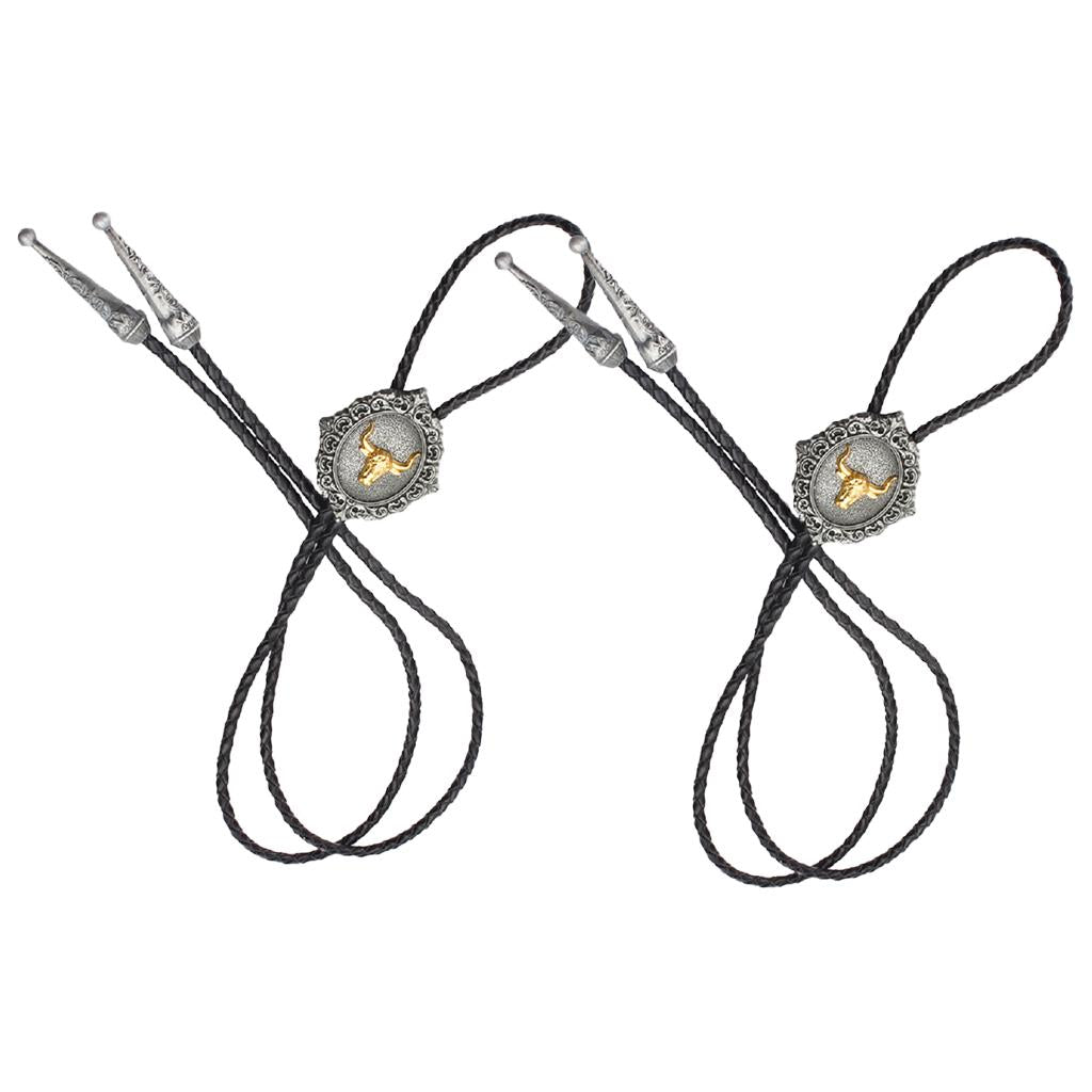 2x Western Cowboy Rodeo Bolo Tie Leather Necktie Necklace