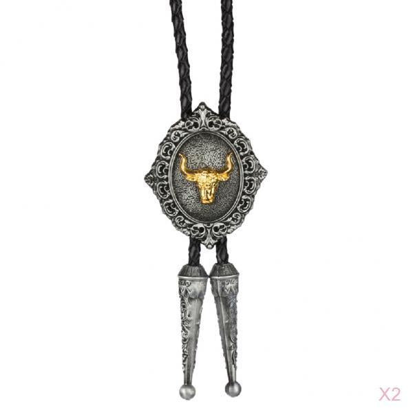 2x Western Cowboy Rodeo Bolo Tie Leather Necktie Necklace