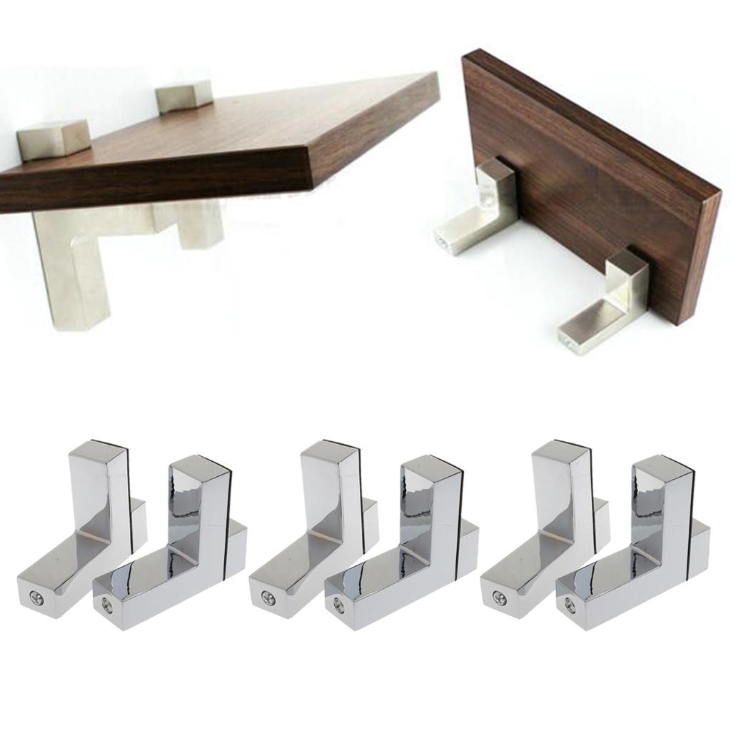 6x Solid Metal Adjustable Wood/Glass Shelf Bracket Wall Mount Brushed Nickel