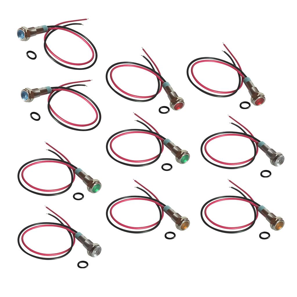 10pcs 6mm LED Metal Indicator Light Waterproof Signal Pilot Dash Lamp 6V