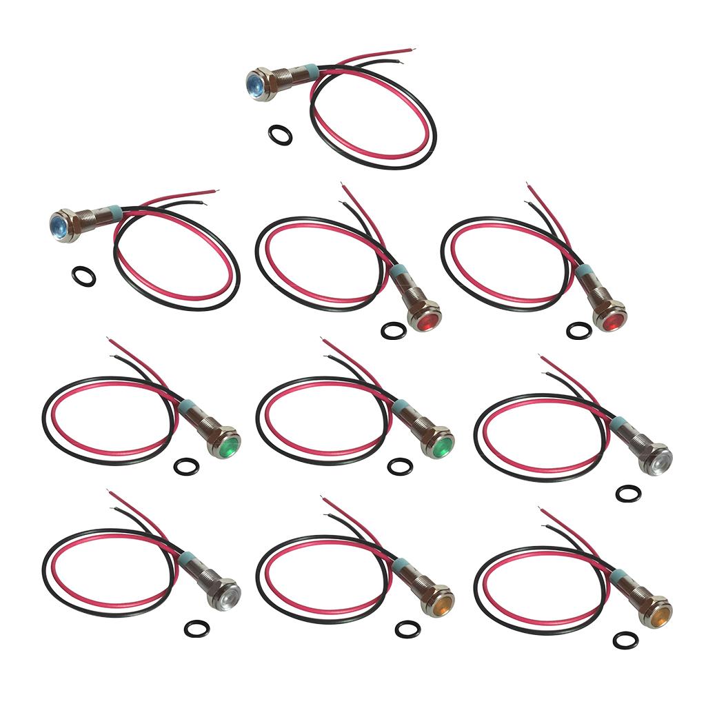 10pcs 6mm LED Metal Indicator Light Waterproof Signal Pilot Dash Lamp 6V