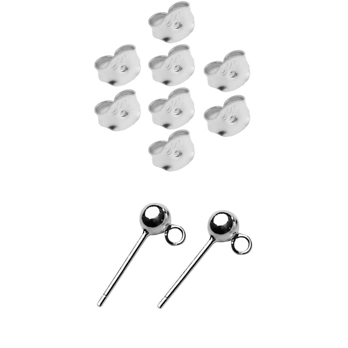 8pcs 925 Sterling Silver Ball Earring Stud Posts Finding Backs Stoppers