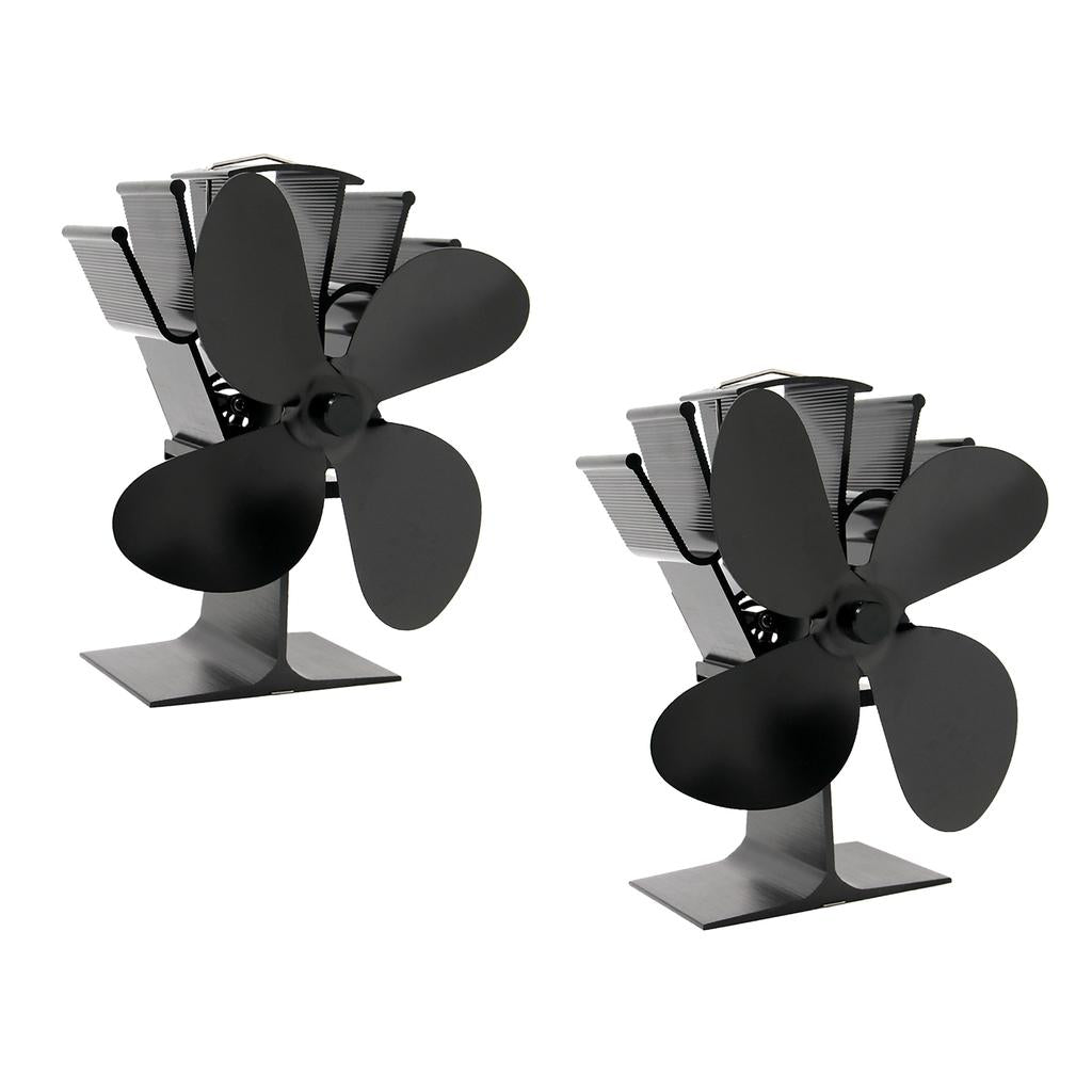 2PCS 4-blade Heat Powered Stove Fan for Wood/Log Burner/Fireplace Black