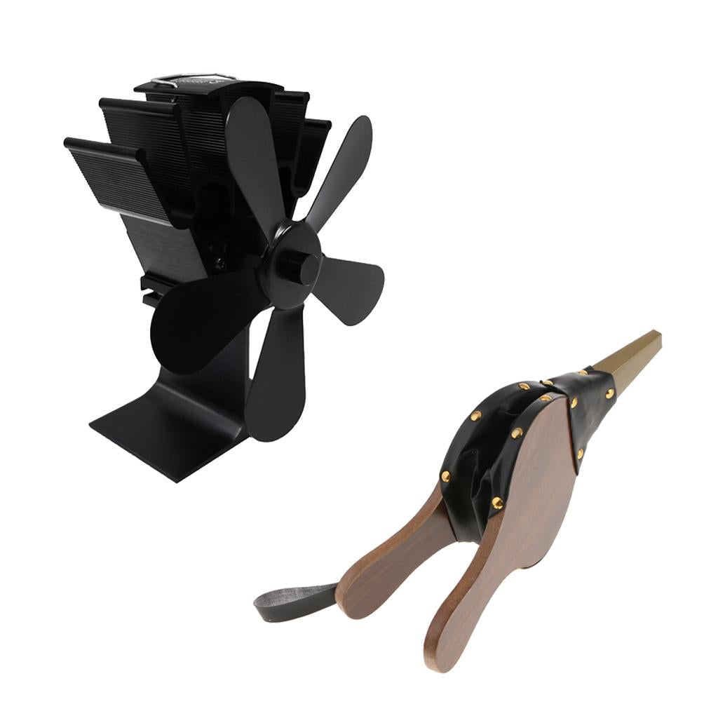 5-Blade Heat Powered Stove Fan for Wood/Log Burner Fireplace bellows