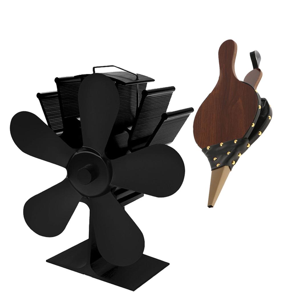 5-Blade Heat Powered Stove Fireplace Fan for Wood/Log Burner Set