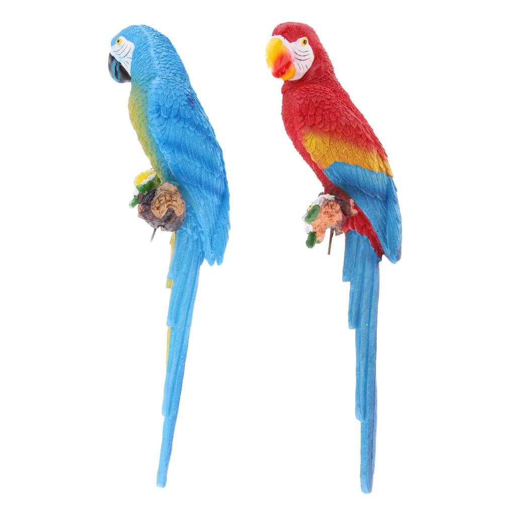 2 x Resin Craft Realistic Parrot Bird Ornament Plant Hanging Look Right/Left
