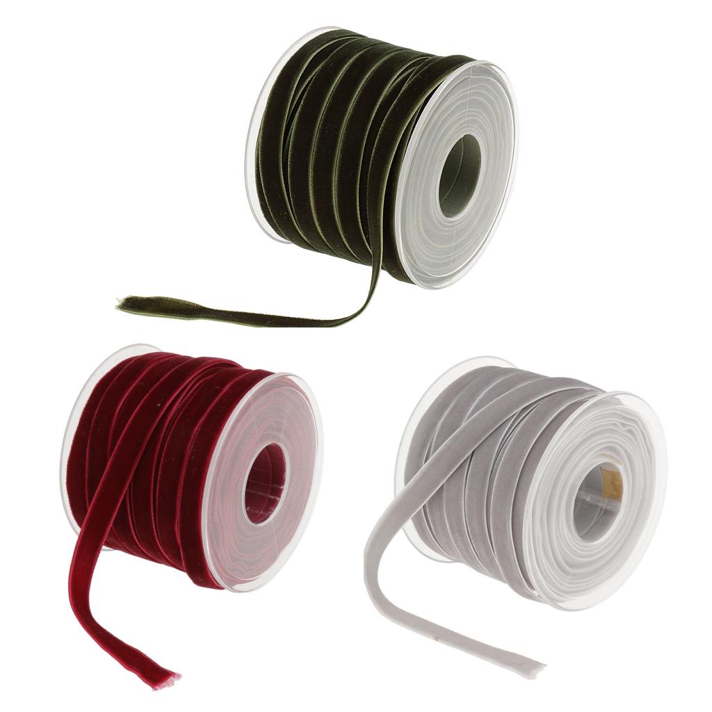 3 packs 20 Yards 10mm Wide Velvet Ribbon Rolls for Sewing Trims DIY Crafts