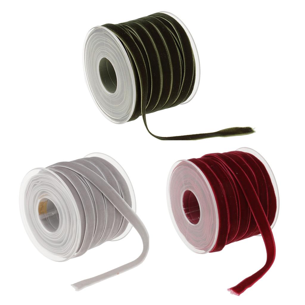 3 packs 20 Yards 10mm Wide Velvet Ribbon Rolls for Sewing Trims DIY Crafts