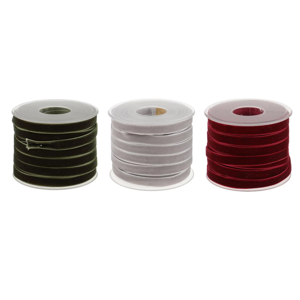 3 packs 20 Yards 10mm Wide Velvet Ribbon Rolls for Sewing Trims DIY Crafts