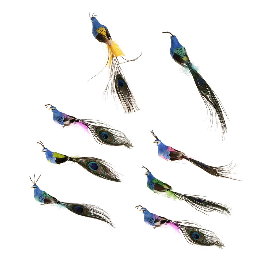 8 x Artificial Peacock Feather Foam Bird Statue Display Home Garden Ornament