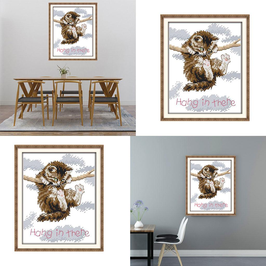 2pcs Cat Hang in There Stamped Cross Stitch Kit DIY Needlework 11CT 23x27cm