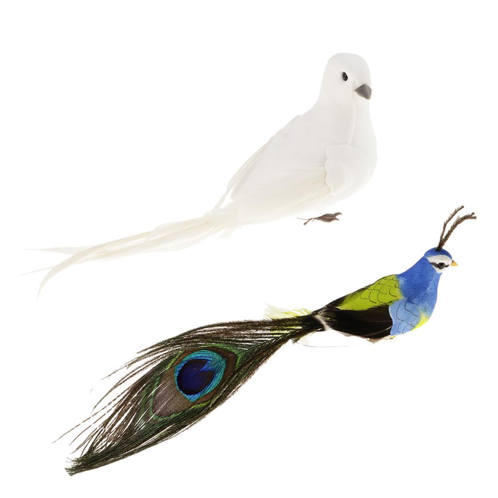 Artificial Feather Foam Long Tail Doves, Peacock Birds Garden Decor Ornament