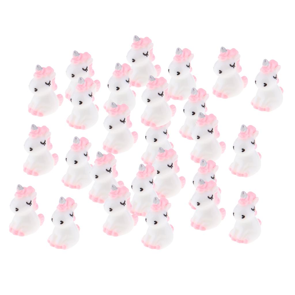 30Pcs Mini Resin Cute Unicorn Statues Miniature Fairy Garden Ornaments Pink
