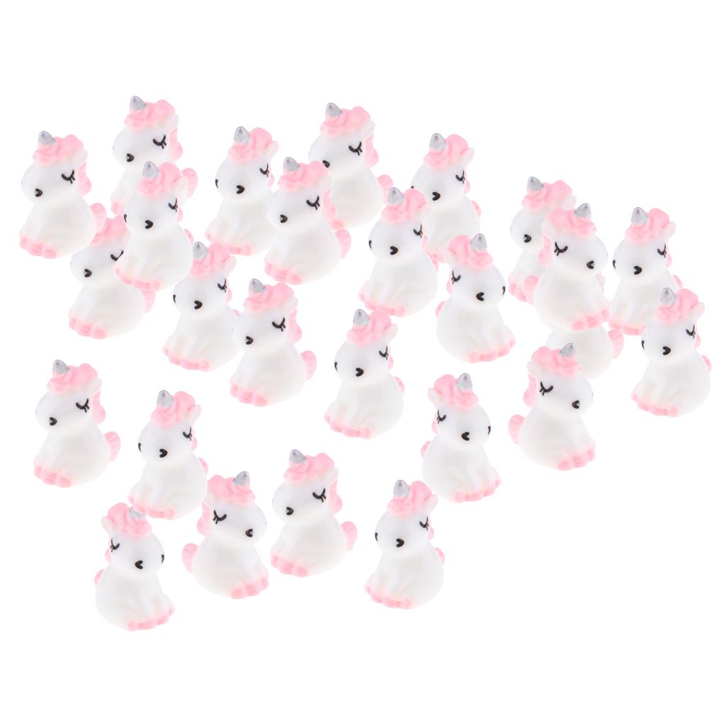 30Pcs Mini Resin Cute Unicorn Statues Miniature Fairy Garden Ornaments Pink