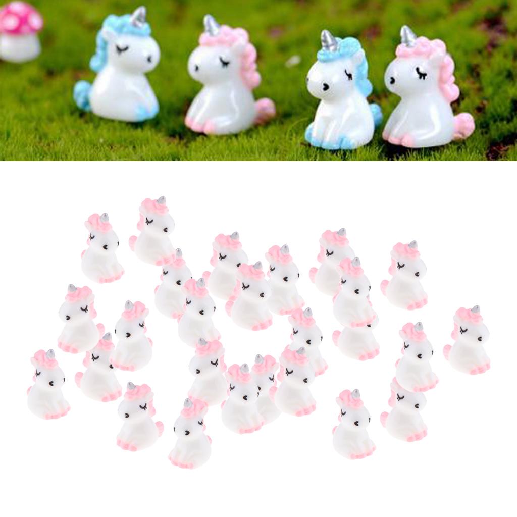 30Pcs Mini Resin Cute Unicorn Statues Miniature Fairy Garden Ornaments Pink