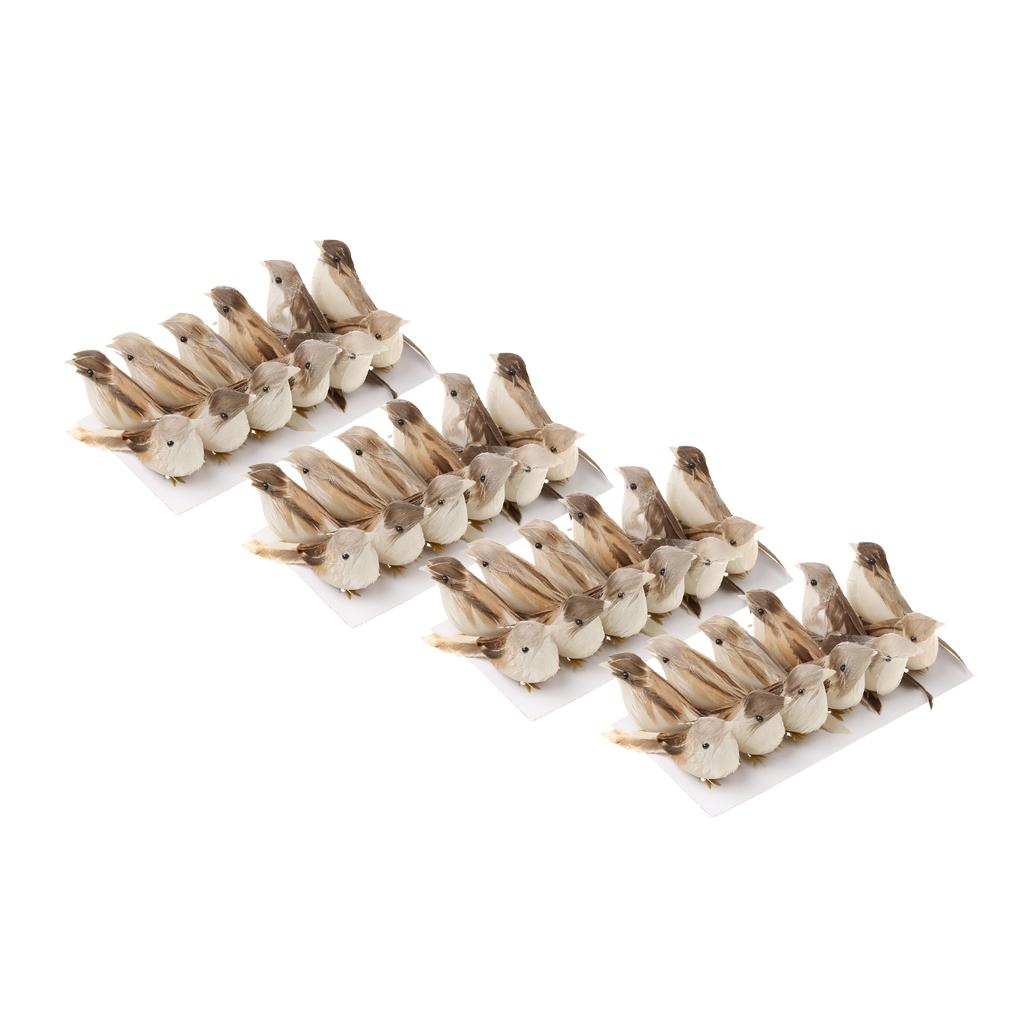 48Pieces Perched Woodland Birds Artificial Feather bird Home Ornaments Decor