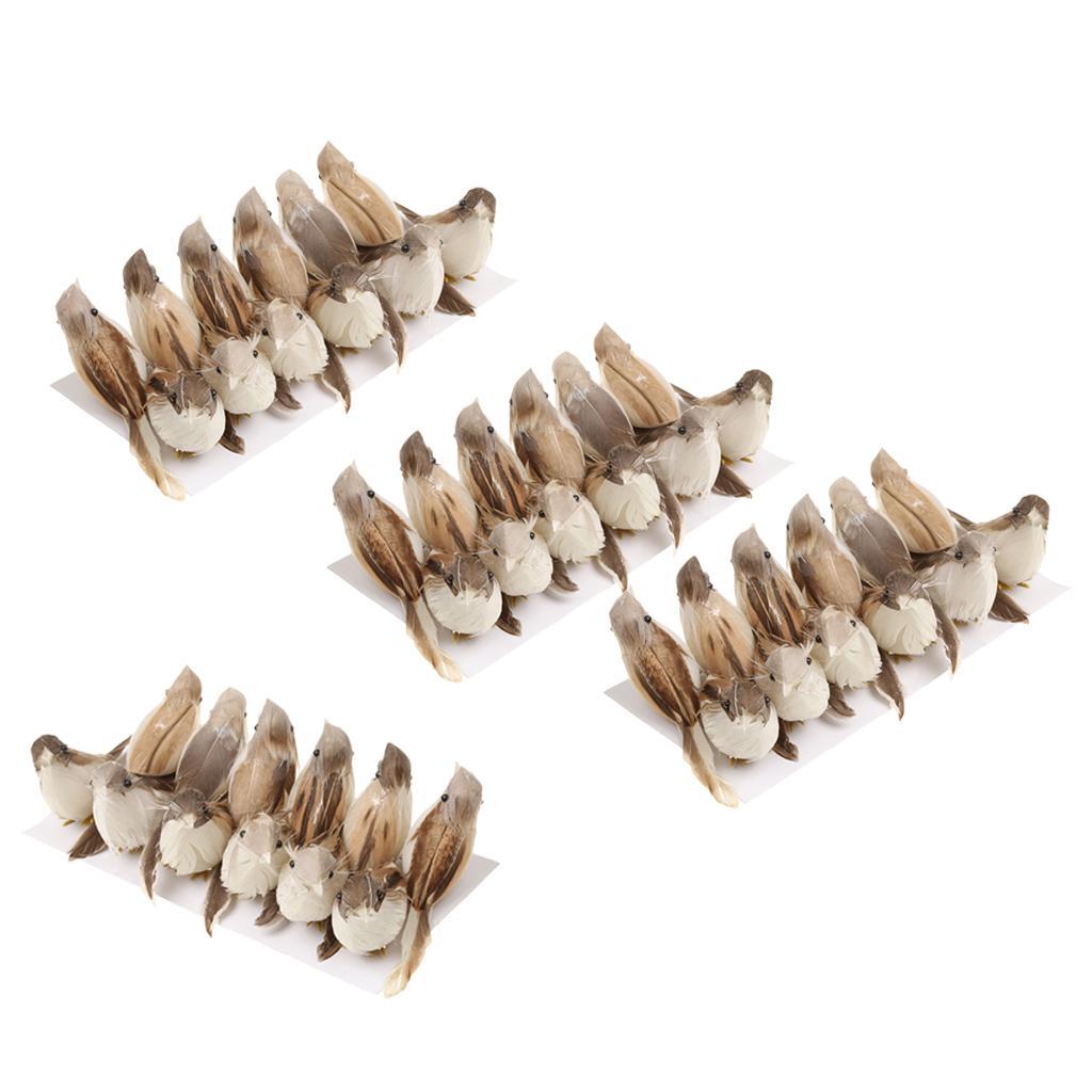 48Pieces Perched Woodland Birds Artificial Feather bird Home Ornaments Decor