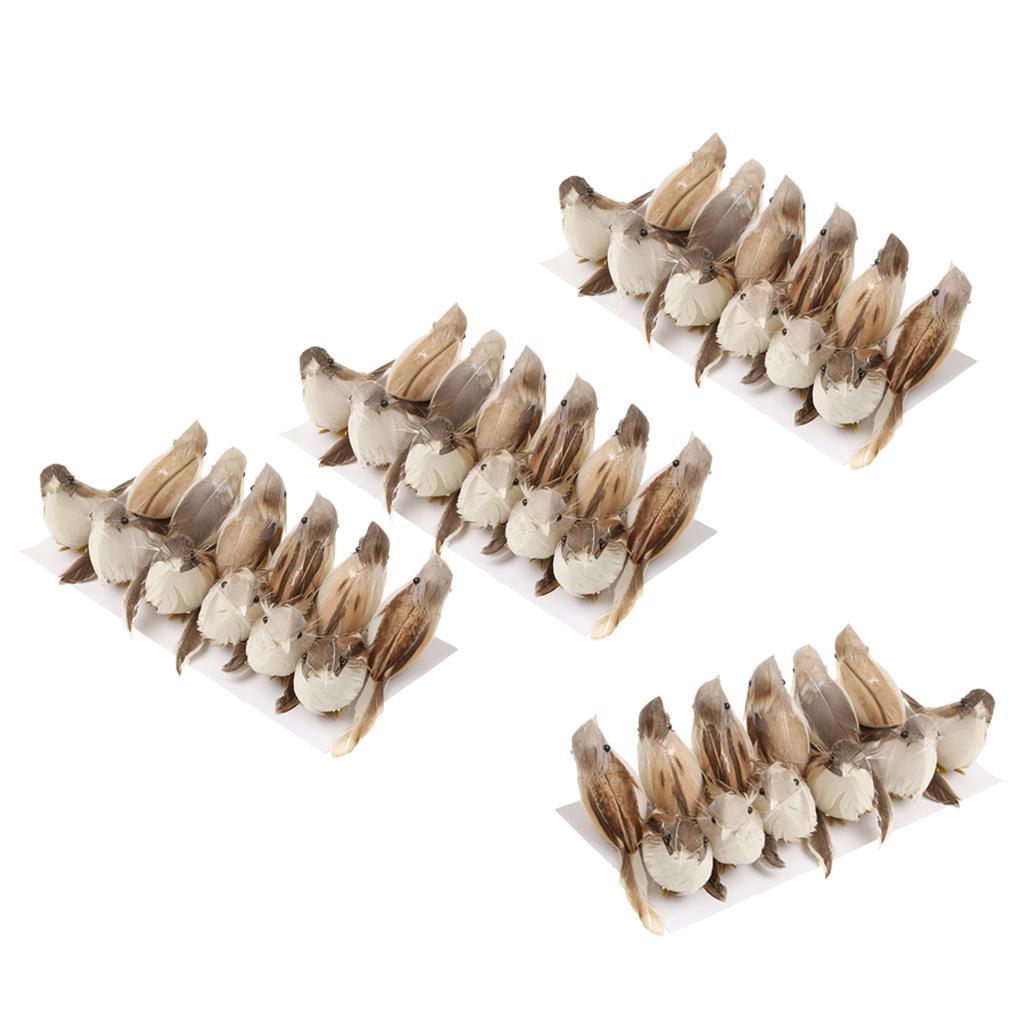 48Pieces Perched Woodland Birds Artificial Feather bird Home Ornaments Decor