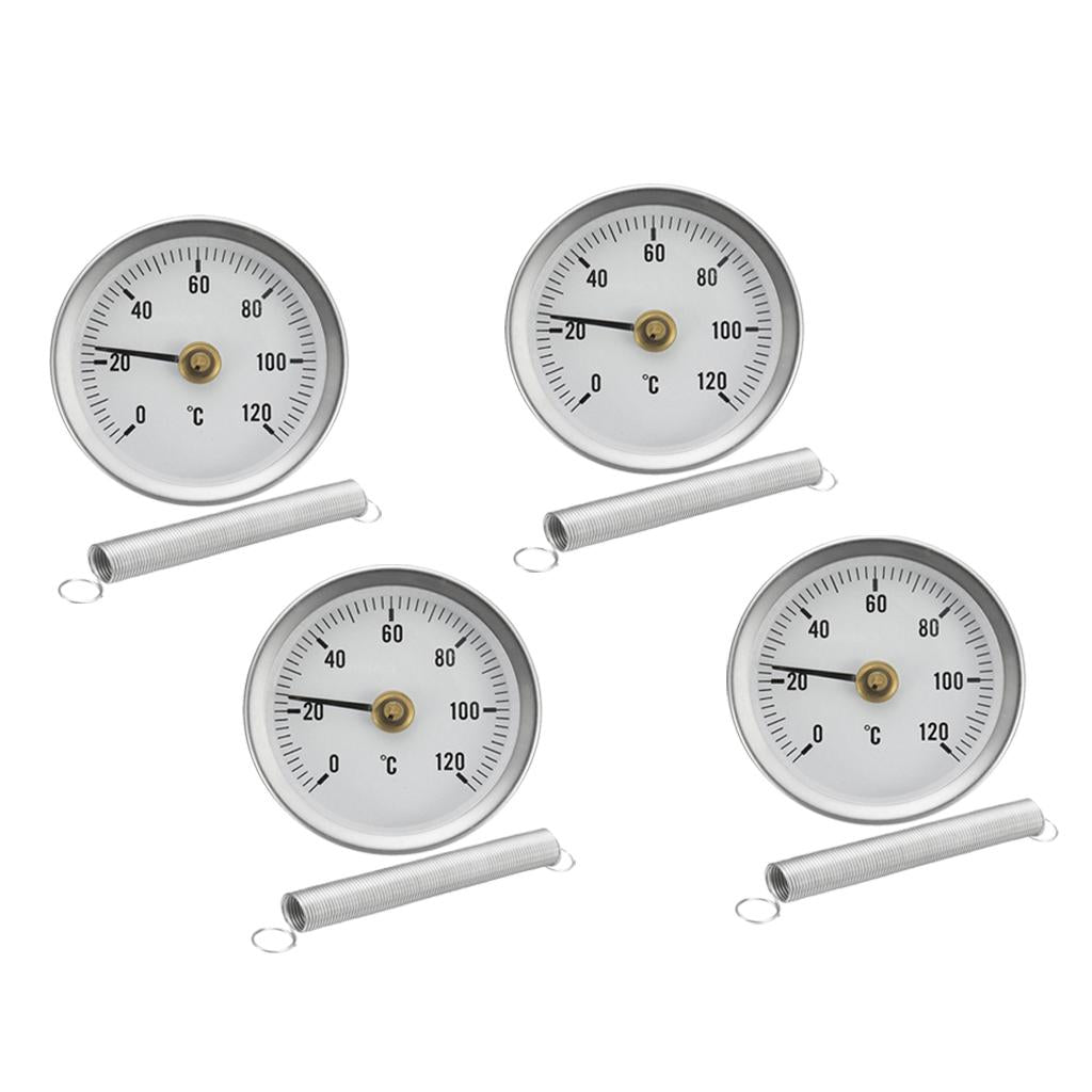 4pcs 63mm Clip-on Pipe Thermometer Temperature Gauge With Spring