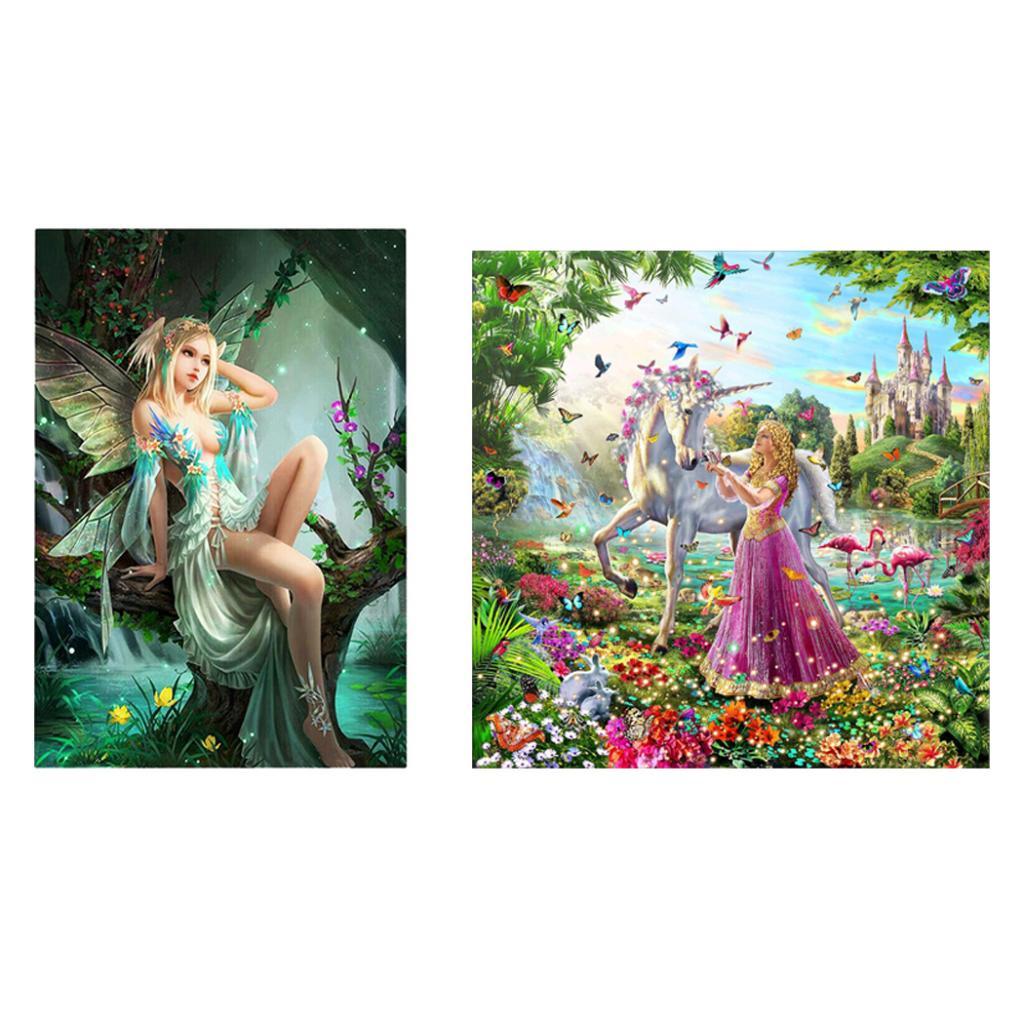 2 Sets Fairy Horse 5D Diamond Painting Cross Stitch Rhinestone Picture Decor