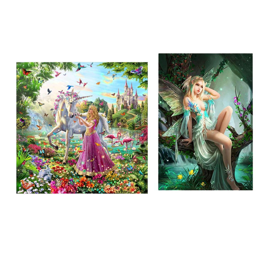 2 Sets Fairy Horse 5D Diamond Painting Cross Stitch Rhinestone Picture Decor