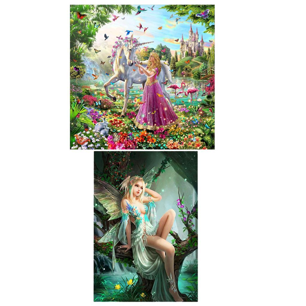 2 Sets Fairy Horse 5D Diamond Painting Cross Stitch Rhinestone Picture Decor