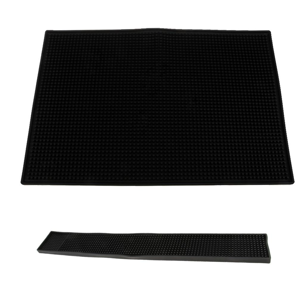 2PCS Black Rubber Beer Bar Runner Spill Mats for Pub Party 60x8cm 30x45cm