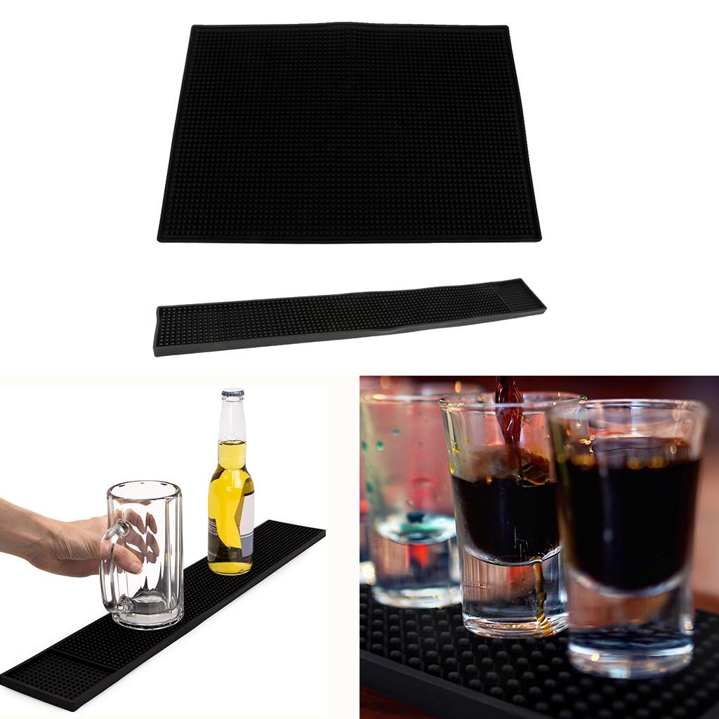 2PCS Black Rubber Beer Bar Runner Spill Mats for Pub Party 60x8cm 30x45cm