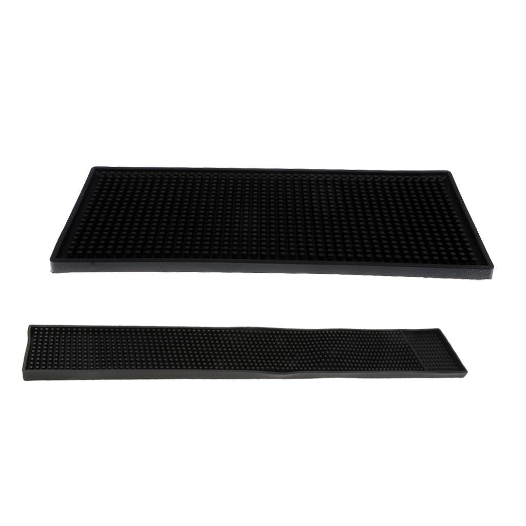 2pcs Black Rubber Beer Bar Service Runner Mat for Glasses 60x8cm 15x30CM