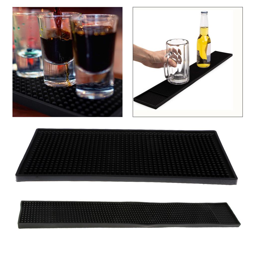 2pcs Black Rubber Beer Bar Service Runner Mat for Glasses 60x8cm 15x30CM