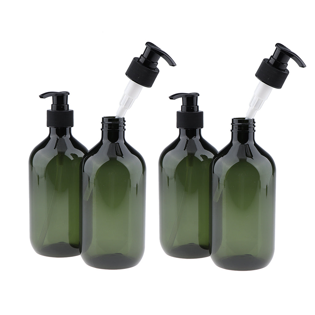 4Pcs Empty PET Shampoo Conditioner Pump Bottle Makeup Containers 500ml Green