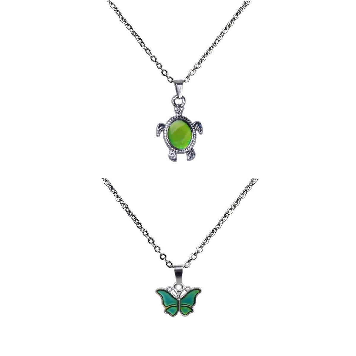 2 Pieces Mini Butterfly Turtle Pendant Color Change Emotion Mood Necklace