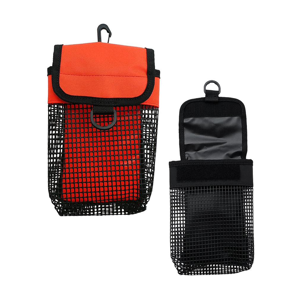 2Pcs Scuba Diving Reel & SMB Safety Marker Buoy Holder Carrying Mesh Bag