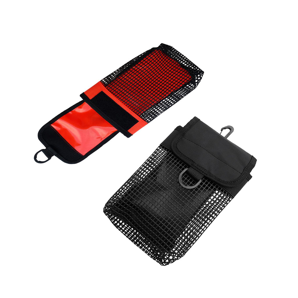 2Pcs Scuba Diving Reel & SMB Safety Marker Buoy Holder Carrying Mesh Bag