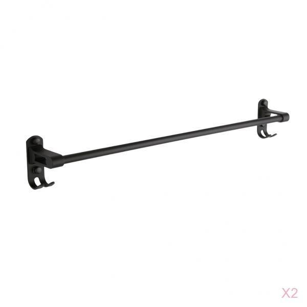 2 Pcs 59cm Aluminum black matte bathroom towel rack with hooks