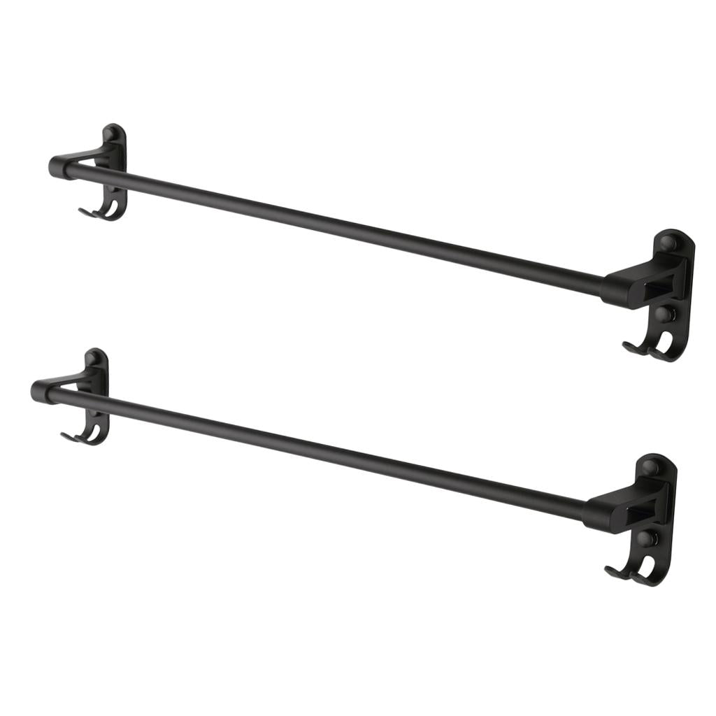 2 Pcs 59cm Aluminum black matte bathroom towel rack with hooks